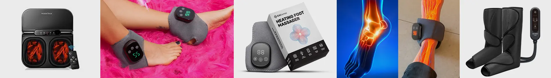 Person relaxing at home while using an EMS foot massager